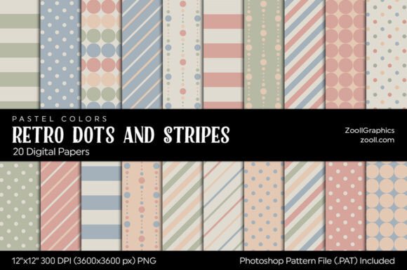 Download Retro Dots and Stripes Digital Papers - Digital paper Collection