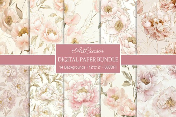 Download Luxury Cream Pink Peonies Digital Paper - Digital paper Collection
