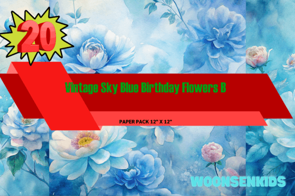 Download Best Vintage Sky Blue Birthday Flowers Background Watercolor Png Kdp Digital Paper - Digital paper Collection