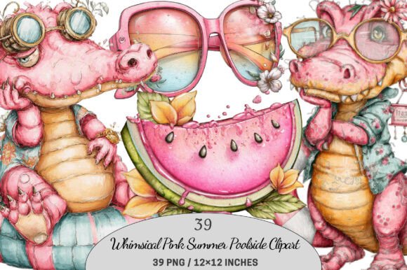 Download Whimsical Pink Summer Poolside Clipart. - Premium Resources