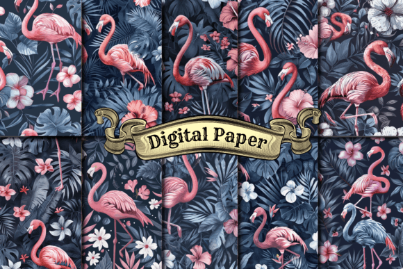 Download Preppy Tropical Flamingo Digital Paper - Digital paper Collection