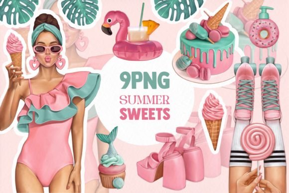 Download Pink Summer Sweets Png Illustr,stickers - Premium Bundle