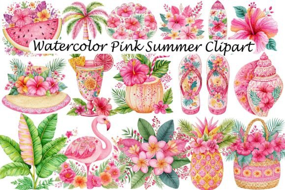 Download Watercolor Pink Summer Clipart - Pink summer Collection