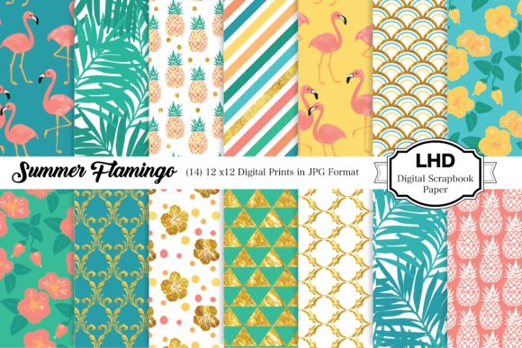 Download Summer Flamingo Digital Paper Patterns - Digital paper Collection