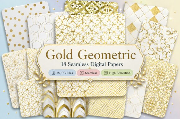 Download Gold Geometric Digital Paper Set - Digital paper Collection