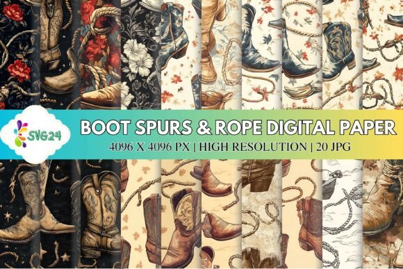Download Boot Spurs &amp; Rope Digital Paper - Digital paper Collection
