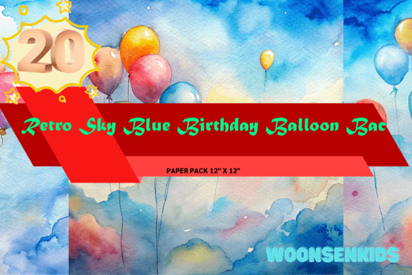 Download Beautiful Retro Sky Blue Birthday Balloon Background Watercolor Png Kdp Digital Paper - Digital paper Collection