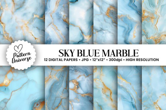 Download Sky Blue Gold Marble Digital Papers - Digital paper Collection