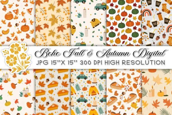 Download Boho Fall and Autumn Digital Paper - Digital paper Collection