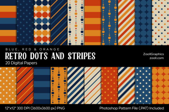 Download Retro Dots &amp; Stripes Digital Papers - Digital paper Collection