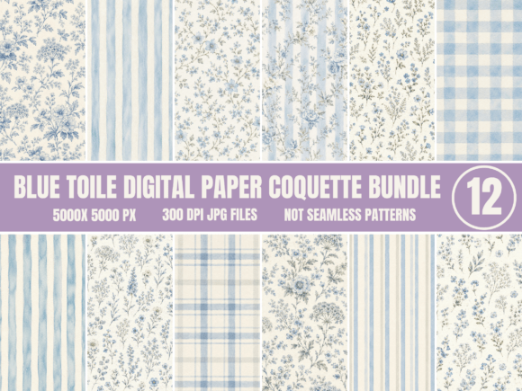 Download Blue Toile Coquette Digital Paper Bundle - Digital paper Collection