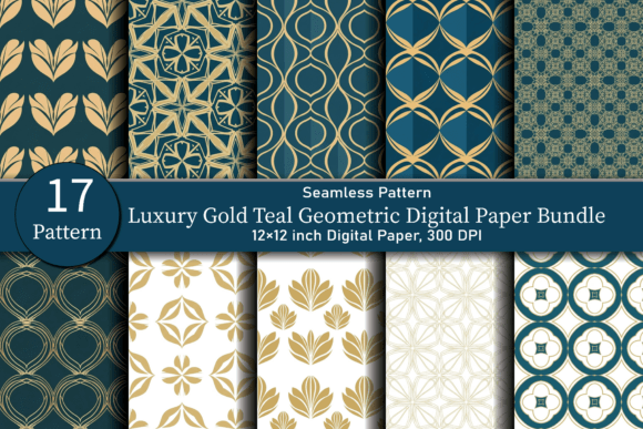 Download Luxury Gold Teal Geometric Digital Paper - Digital paper Collection
