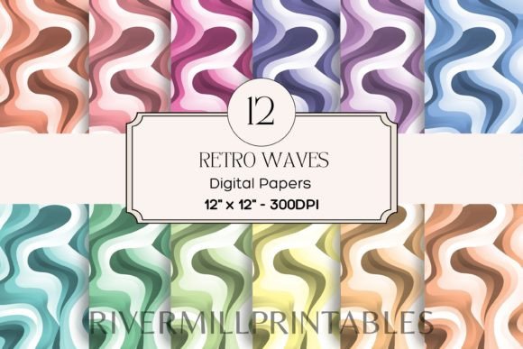Download Retro Wavy Lines Digital Paper Pack - Digital paper Collection