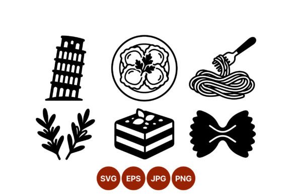 Download Italian Food Icons with Leaning Tower of - Premium Bundle