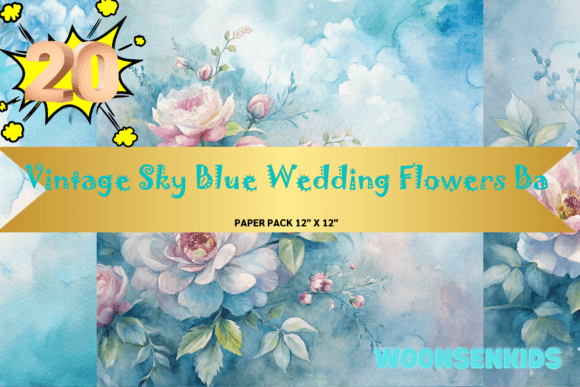 Download Beautiful Vintage Sky Blue Wedding Flowers Background Watercolor Png Kdp Digital Paper - Digital paper Collection