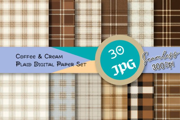 Download Coffee &amp; Cream Plaid Digital Paper Set - Digital paper Collection