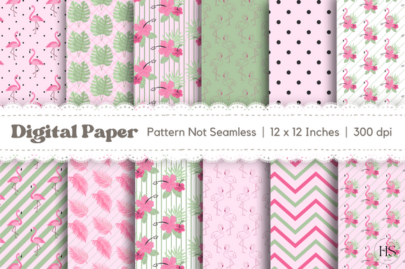 Download 12 Pink Tropical Flamingo Digital Paper - Digital paper Collection