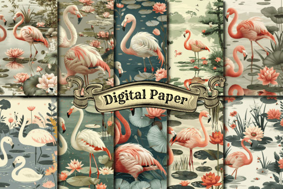 Download Vintage Flamingo Digital Paper - Digital paper Collection