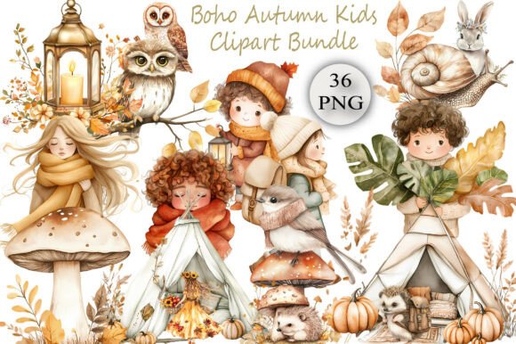Download Boho Autumn Kids Clipart Bundle - Kids Collection