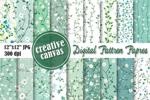 Download Green Floral Vine Digital Paper Bundle - Digital paper Collection