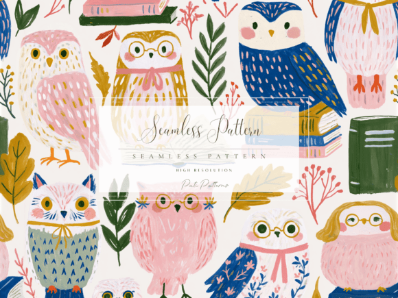 Download Whimsical Pink and Blue Owls Seamless Pattern PNG - Seamless pattern png Collection