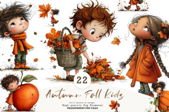 Download Whimsical Autumn Fall Kids Clipart - Kids Collection
