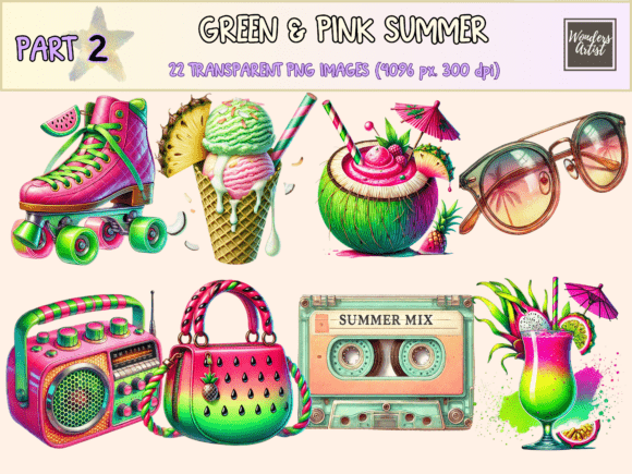 Download Green &amp; Pink Summer P2 Clipart - Premium Resources