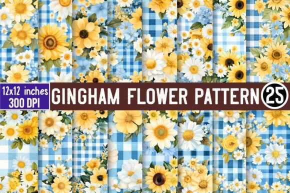 Download Gingham Flower Pattern Digital Paper - Digital paper Collection