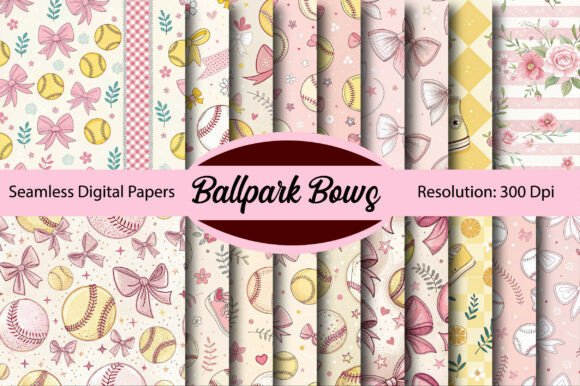 Download Ballpark Bows Sports Digital Paper - Digital paper Collection
