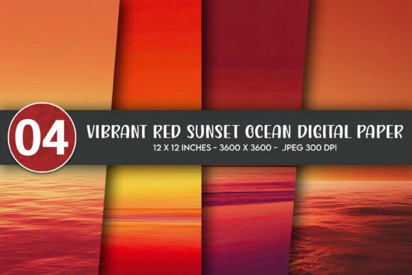 Download Vibrant Red Sunset Ocean Digital Paper - Digital paper Collection