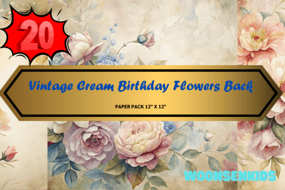 Download 20 Vintage Cream Birthday Flowers Background Watercolor Png Kdp Digital Paper - Digital paper Collection