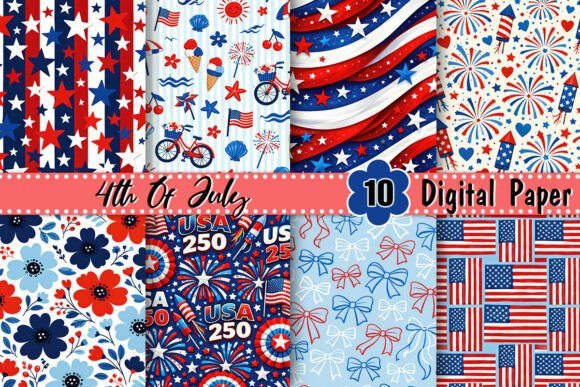 Download USA 250 4th of July Digital Paper - Digital paper Collection