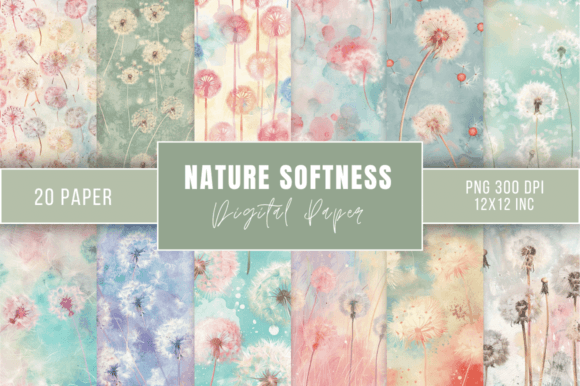 Download Pastel Dandelions Digital Papers Bundle - Digital paper Collection